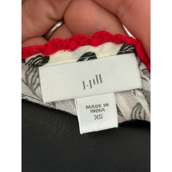 J.Jill Blouse Top Womens XS Boho Peasant Cottagecore Cotton White Black - Picture 3 of 4